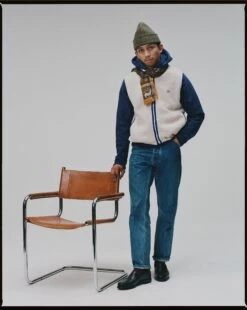 Ecru Boucle Wool Zip Fleece Vest -Drakes Shop EcruBoucleVest