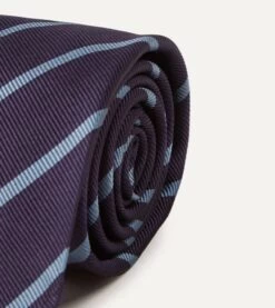 Navy And Blue Stripe Repp Silk Tie -Drakes Shop FRE80R 02053 011 3