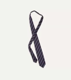 Navy And Blue Stripe Repp Silk Tie -Drakes Shop FRE80R 02053 011 4