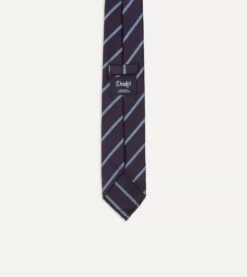 Navy And Blue Stripe Repp Silk Tie -Drakes Shop FRE80R 02053 011 5