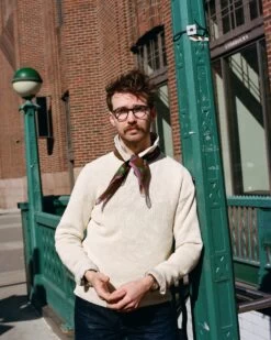 Ecru Silk Ribbed Integral Collar Jumper -Drakes Shop Jack14