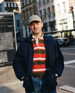 Red, Green And Ecru Stripe Cotton Rugby Shirt -Drakes Shop Liam5