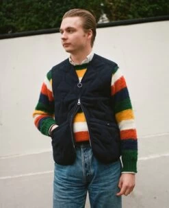 Navy Quilted Melton Wool Zip Vest -Drakes Shop MeltonGilet1