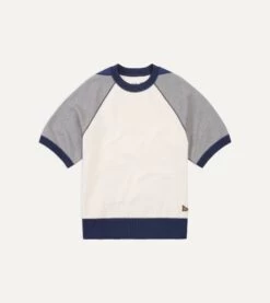 Ecru And Grey Short Sleeve Crew Neck Cotton Sweatshirt