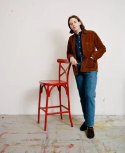 Rust Heavyweight Suede Five-Pocket Chore Jacket -Drakes Shop RustSuedeChore
