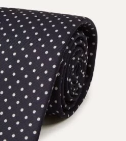 Navy Small Dot Silk Tipped Tie -Drakes Shop TIE E5080N 06873 001 3